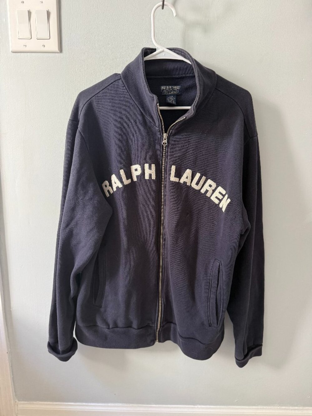 Ralph Lauren POLO zip up hoodie WOMENS Navy Cotton sweatshirt Sz Large - Picture 1 of 3